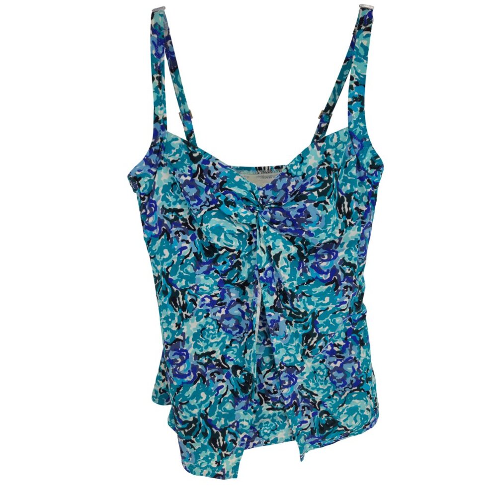 Lands' End Tankini Blue Abstract Floral Twist knot Underwire Beach Pool Party 10